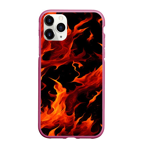 Чехол iPhone 11 Pro матовый Пламя в темноте / 3D-Малиновый – фото 1