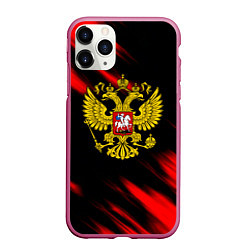 Чехол iPhone 11 Pro матовый Герб РФ патриотический краски, цвет: 3D-малиновый