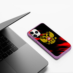 Чехол iPhone 11 Pro матовый Герб РФ патриотический краски, цвет: 3D-фиолетовый — фото 2
