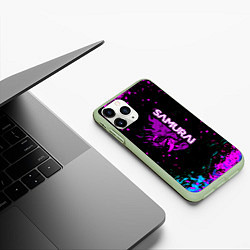 Чехол iPhone 11 Pro матовый Неоновый самурай киберпанк, цвет: 3D-салатовый — фото 2
