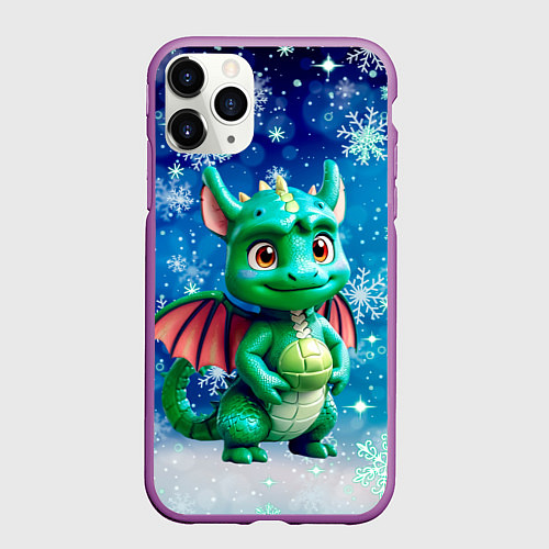 Чехол iPhone 11 Pro матовый Маленький дракончик в снежинках / 3D-Фиолетовый – фото 1
