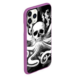 Чехол iPhone 11 Pro матовый Череп осьминог с водорослями и пузырями, цвет: 3D-фиолетовый — фото 2