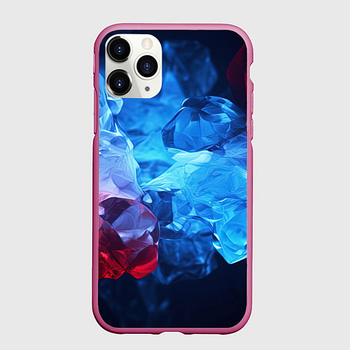 Чехол iPhone 11 Pro матовый Синяя ледяная абстракция с красным / 3D-Малиновый – фото 1
