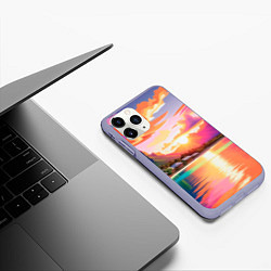 Чехол iPhone 11 Pro матовый Закат на острове Бора Бора, цвет: 3D-светло-сиреневый — фото 2