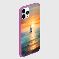 Чехол iPhone 11 Pro матовый Яхта на закате солнца, цвет: 3D-фиолетовый — фото 2