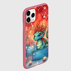 Чехол iPhone 11 Pro матовый Новогодний маленький дракон символ 2024, цвет: 3D-малиновый — фото 2