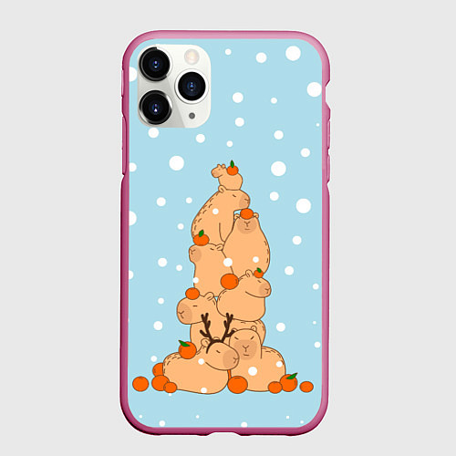 Чехол iPhone 11 Pro матовый Гора капибара в снегу / 3D-Малиновый – фото 1