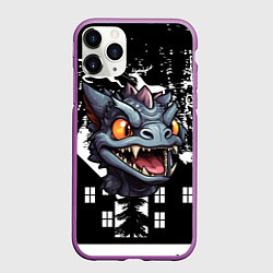 Чехол iPhone 11 Pro матовый Злой дракон на черном фоне
