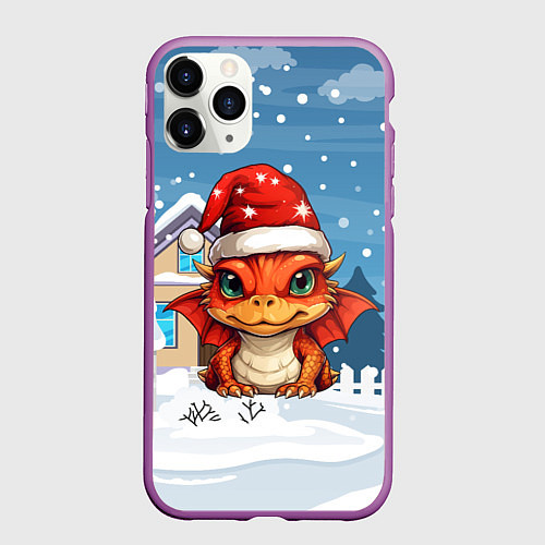 Чехол iPhone 11 Pro матовый Новый год дракона 2024 / 3D-Фиолетовый – фото 1