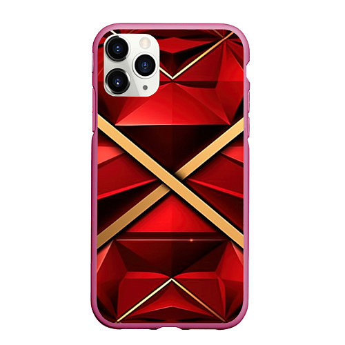 Чехол iPhone 11 Pro матовый Золотые ленты на красном фоне / 3D-Малиновый – фото 1