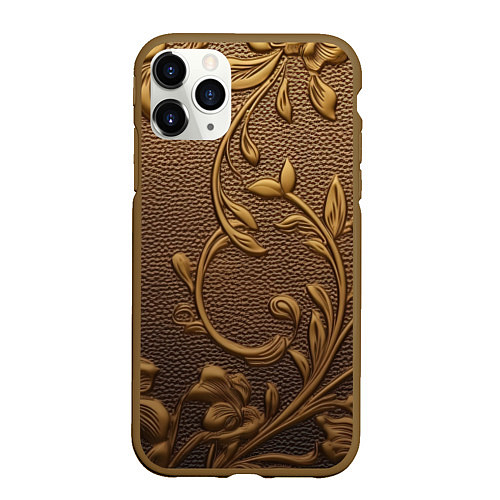 Чехол iPhone 11 Pro матовый Золотые объемные узоры абстракт / 3D-Коричневый – фото 1