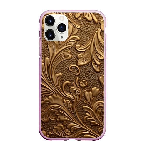Чехол iPhone 11 Pro матовый Золотые узоры абстракт / 3D-Розовый – фото 1