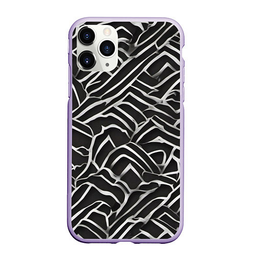 Чехол iPhone 11 Pro матовый Абстракция черное серебро / 3D-Светло-сиреневый – фото 1