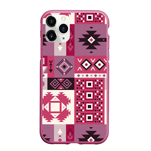 Чехол iPhone 11 Pro матовый Этническая геометрия в розовой палитре / 3D-Малиновый – фото 1
