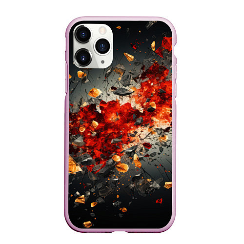Чехол iPhone 11 Pro матовый Желтые и черные осколки после взрыва / 3D-Розовый – фото 1