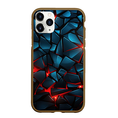 Чехол iPhone 11 Pro матовый Синие плиты с красным разломом / 3D-Коричневый – фото 1