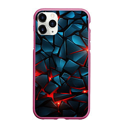 Чехол iPhone 11 Pro матовый Синие плиты с красным разломом, цвет: 3D-малиновый