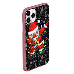 Чехол iPhone 11 Pro матовый Санта Клаус с гирляндой, цвет: 3D-малиновый — фото 2