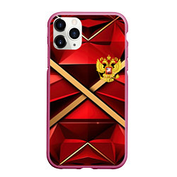 Чехол iPhone 11 Pro матовый Герб России на красном абстрактном фоне, цвет: 3D-малиновый