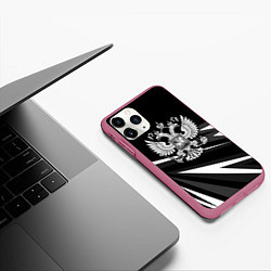 Чехол iPhone 11 Pro матовый Герб РФ - white and black geometry, цвет: 3D-малиновый — фото 2