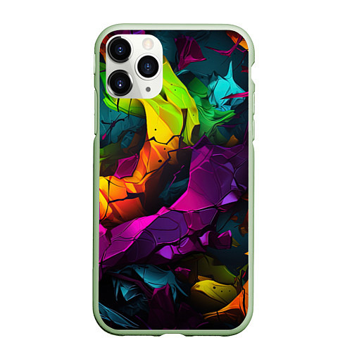 Чехол iPhone 11 Pro матовый Яркие разноцветные краски / 3D-Салатовый – фото 1