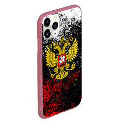 Чехол iPhone 11 Pro матовый Герб РФ брызги красок, цвет: 3D-малиновый — фото 2