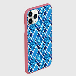 Чехол iPhone 11 Pro матовый Синие треугольники и белые полосы, цвет: 3D-малиновый — фото 2