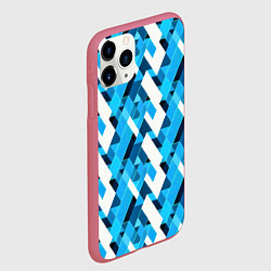 Чехол iPhone 11 Pro матовый Синие и белые фигуры, цвет: 3D-малиновый — фото 2