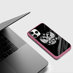 Чехол iPhone 11 Pro матовый Герб России - черно-белая абстракция, цвет: 3D-малиновый — фото 2