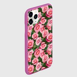 Чехол iPhone 11 Pro матовый Розовые розы паттерн, цвет: 3D-фиолетовый — фото 2