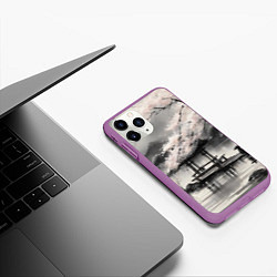 Чехол iPhone 11 Pro матовый Пейзаж японское озеро, цвет: 3D-фиолетовый — фото 2