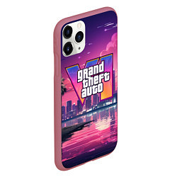 Чехол iPhone 11 Pro матовый GTA 6 nigh city, цвет: 3D-малиновый — фото 2