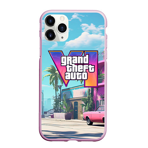 Чехол iPhone 11 Pro матовый GTA 6 Vice city / 3D-Розовый – фото 1