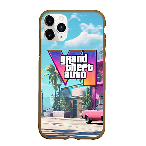 Чехол iPhone 11 Pro матовый GTA 6 Vice city / 3D-Коричневый – фото 1