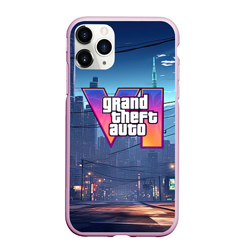 Чехол iPhone 11 Pro матовый GTA 6 ночной город / 3D-Розовый – фото 1