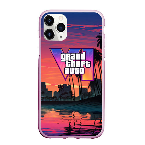 Чехол iPhone 11 Pro матовый GTA 6 лого на фоне заката / 3D-Розовый – фото 1