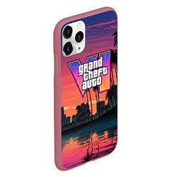 Чехол iPhone 11 Pro матовый GTA 6 лого на фоне заката, цвет: 3D-малиновый — фото 2