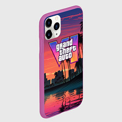 Чехол iPhone 11 Pro матовый GTA 6 лого на фоне заката, цвет: 3D-фиолетовый — фото 2