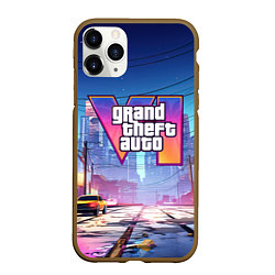 Чехол iPhone 11 Pro матовый GTA 6 неоновый город, цвет: 3D-коричневый