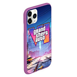 Чехол iPhone 11 Pro матовый GTA 6 неоновый город, цвет: 3D-фиолетовый — фото 2