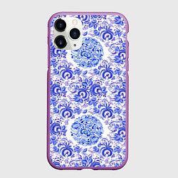 Чехол iPhone 11 Pro матовый Новогодняя гжель роспись, цвет: 3D-фиолетовый