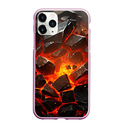 Чехол iPhone 11 Pro матовый Летящие черные камни после взрыва, цвет: 3D-розовый