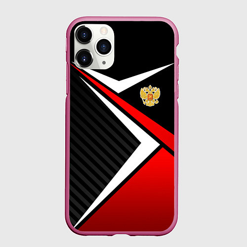Чехол iPhone 11 Pro матовый Russia - black and red / 3D-Малиновый – фото 1