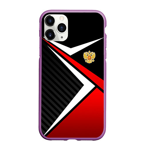 Чехол iPhone 11 Pro матовый Russia - black and red / 3D-Фиолетовый – фото 1