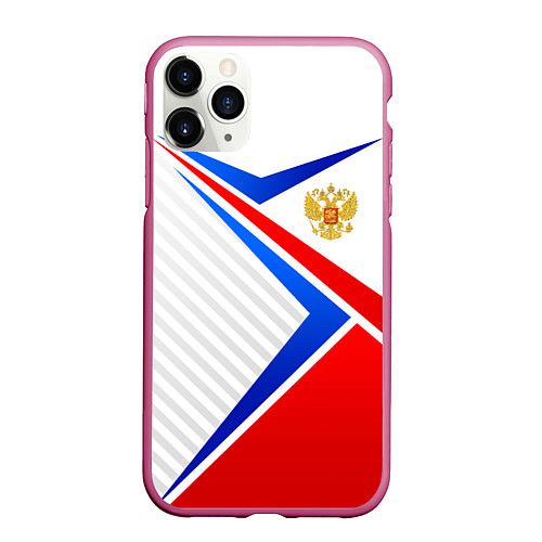 Чехол iPhone 11 Pro матовый Герб РФ - классические цвета флага / 3D-Малиновый – фото 1