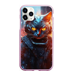 Чехол iPhone 11 Pro матовый Пламенный кот в стиле киберпанк, цвет: 3D-розовый