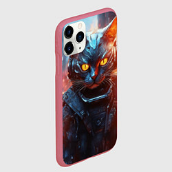 Чехол iPhone 11 Pro матовый Пламенный кот в стиле киберпанк, цвет: 3D-малиновый — фото 2
