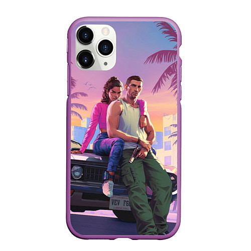 Чехол iPhone 11 Pro матовый Jason & Lucia - GTA 6 official art / 3D-Фиолетовый – фото 1