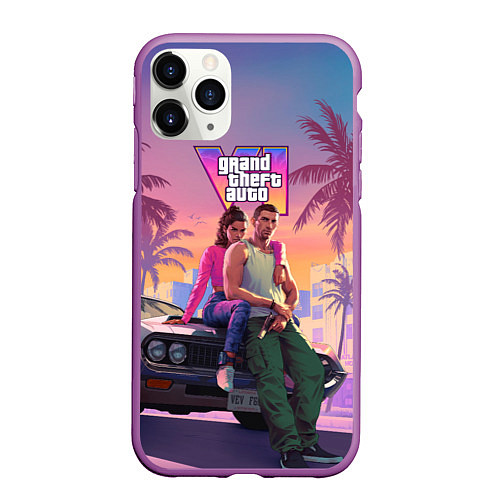 Чехол iPhone 11 Pro матовый Главные герои gta 6 / 3D-Фиолетовый – фото 1