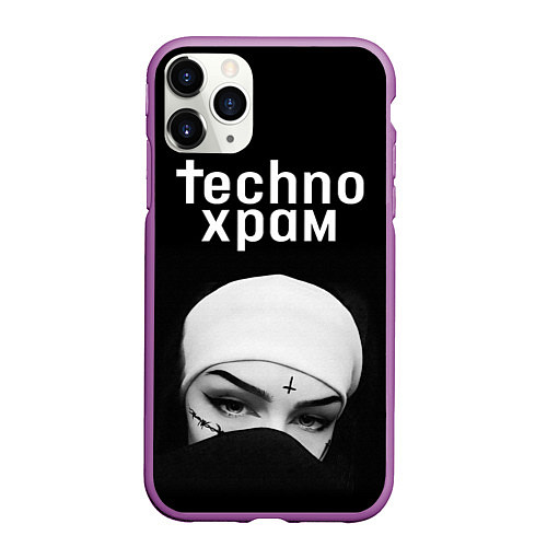 Чехол iPhone 11 Pro матовый Techno храм монашка в маске / 3D-Фиолетовый – фото 1